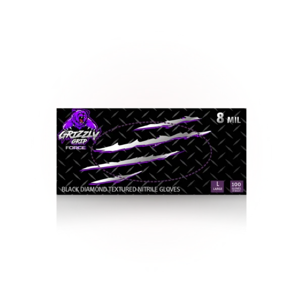 8 Mil Grizzly Grip Black Diamond Nitrile Gloves