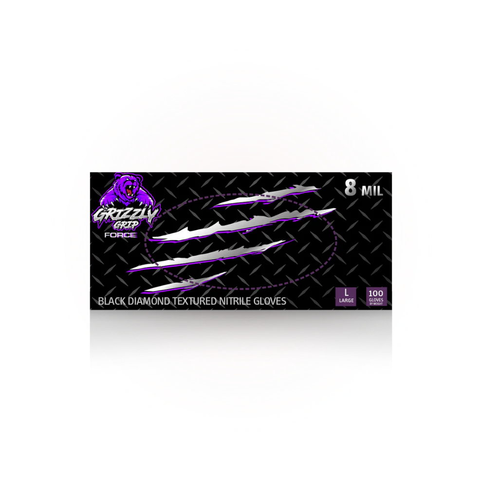 8 Mil Grizzly Grip Black Diamond Nitrile Gloves