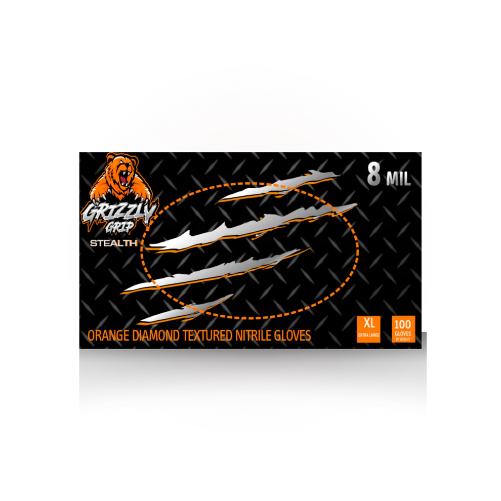 8 Mil Grizzly Grip Orange Diamond Nitrile Gloves
